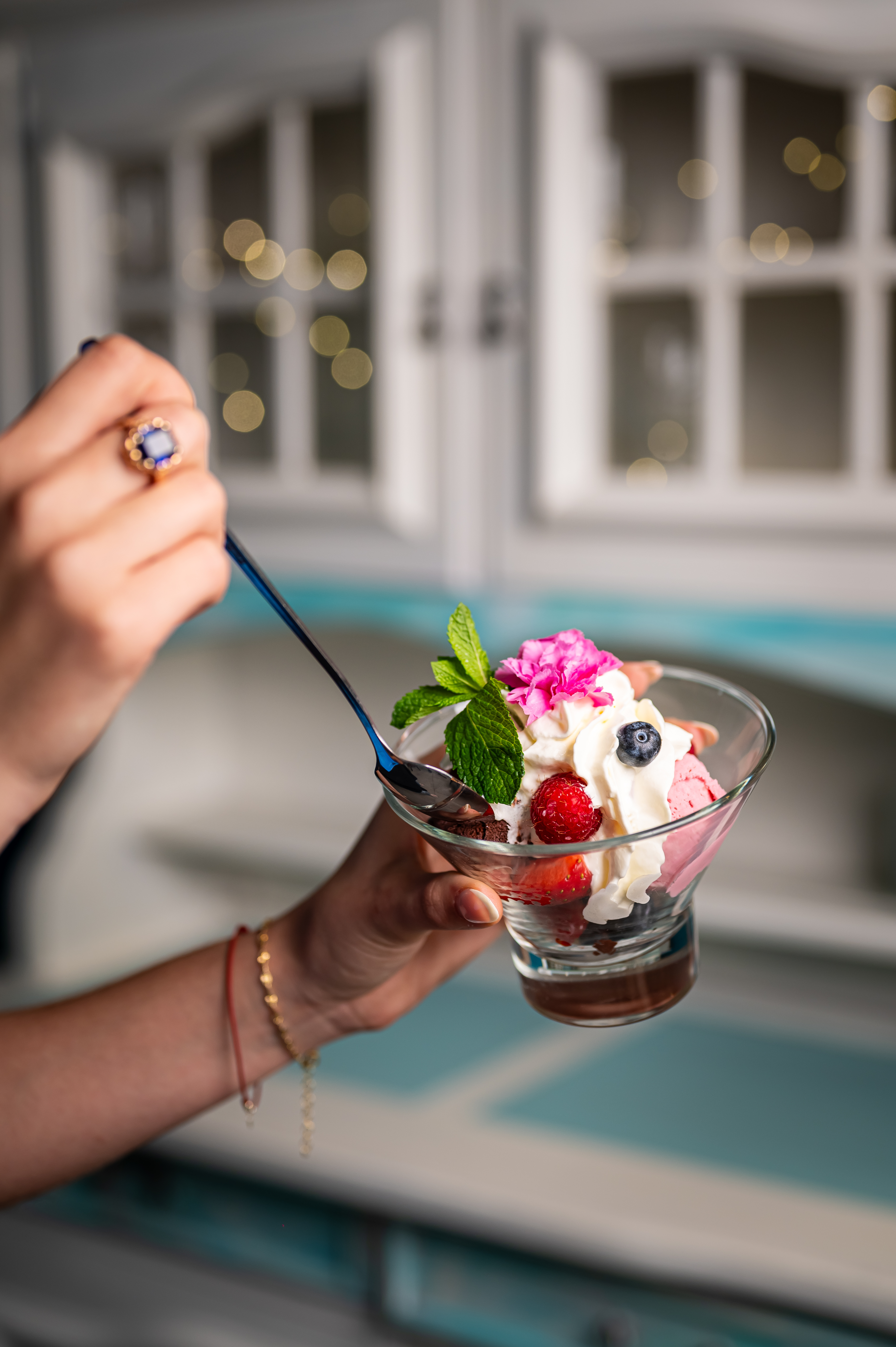 Ice cream dessert with fruits